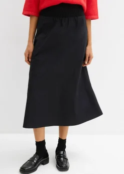 bonprix bonprix Esenciales|Faldas>Falda midi de algodón puro Negro