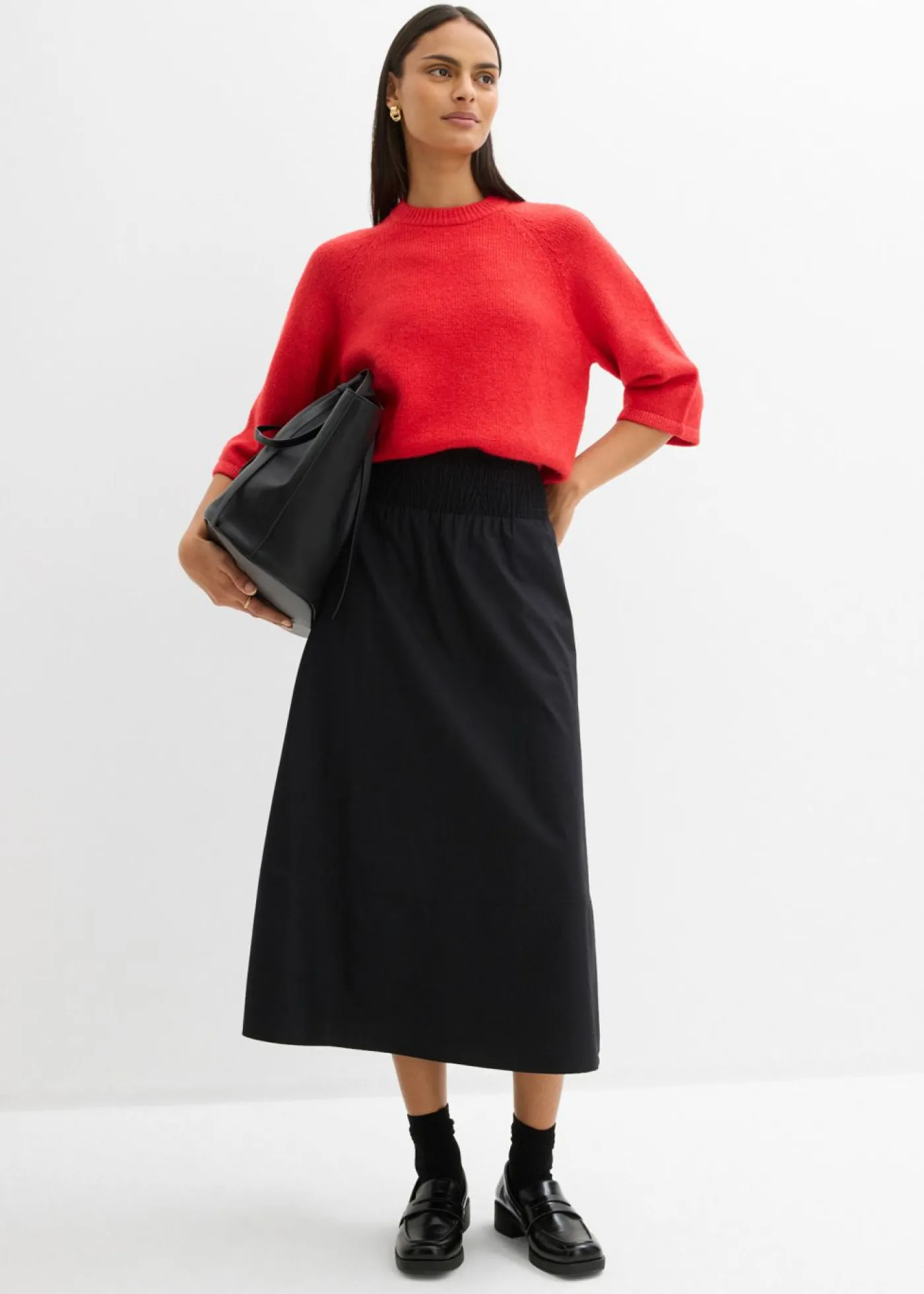 bonprix bonprix Esenciales|Faldas>Falda midi de algodón puro Negro