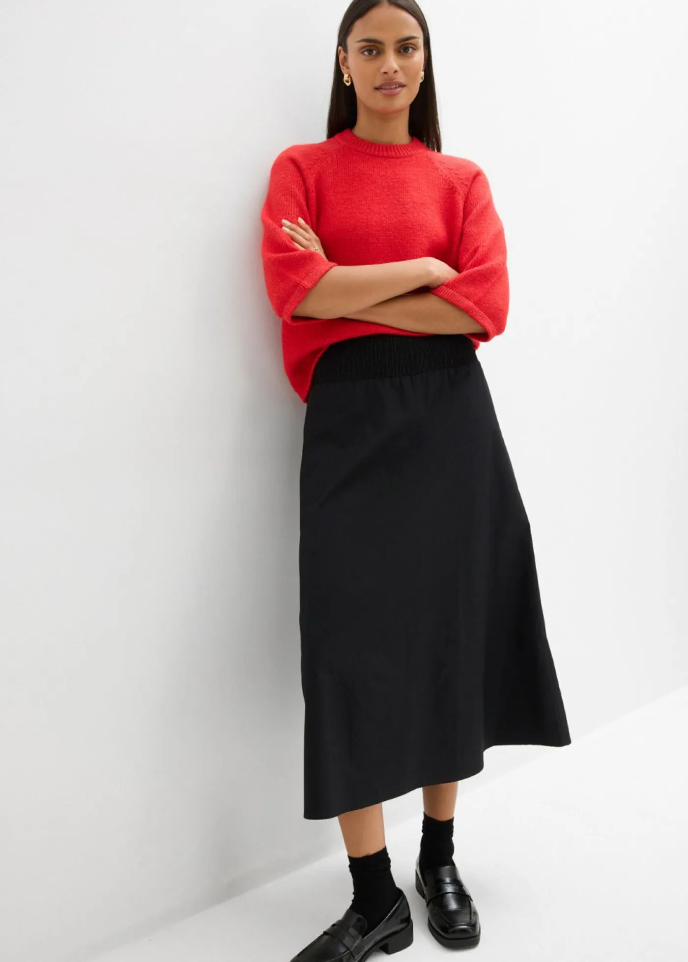 bonprix bonprix Esenciales|Faldas>Falda midi de algodón puro Negro