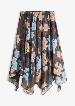 bonprix bonprix Faldas>Falda midi de gasa con dobladillo asimétrico Azul oscuro