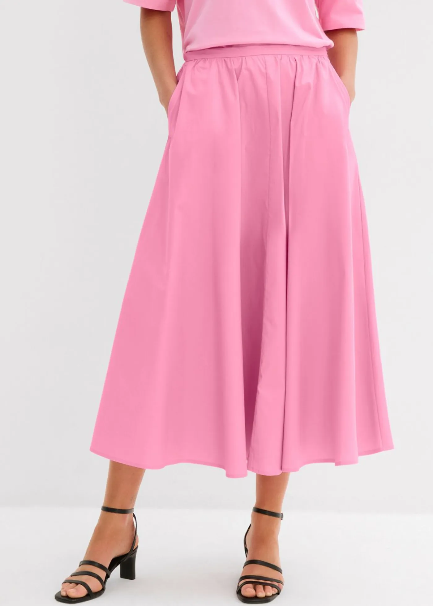 Mujer bonprix bonprix Falda midi de mezcla de algodón elástico