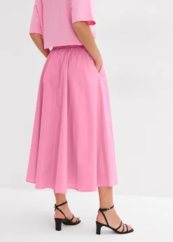 Mujer bonprix bonprix Falda midi de mezcla de algodón elástico