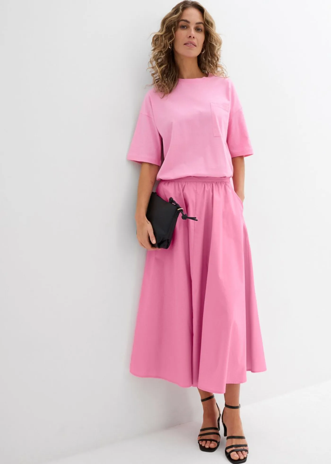 Mujer bonprix bonprix Falda midi de mezcla de algodón elástico