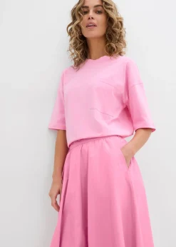 Mujer bonprix bonprix Falda midi de mezcla de algodón elástico