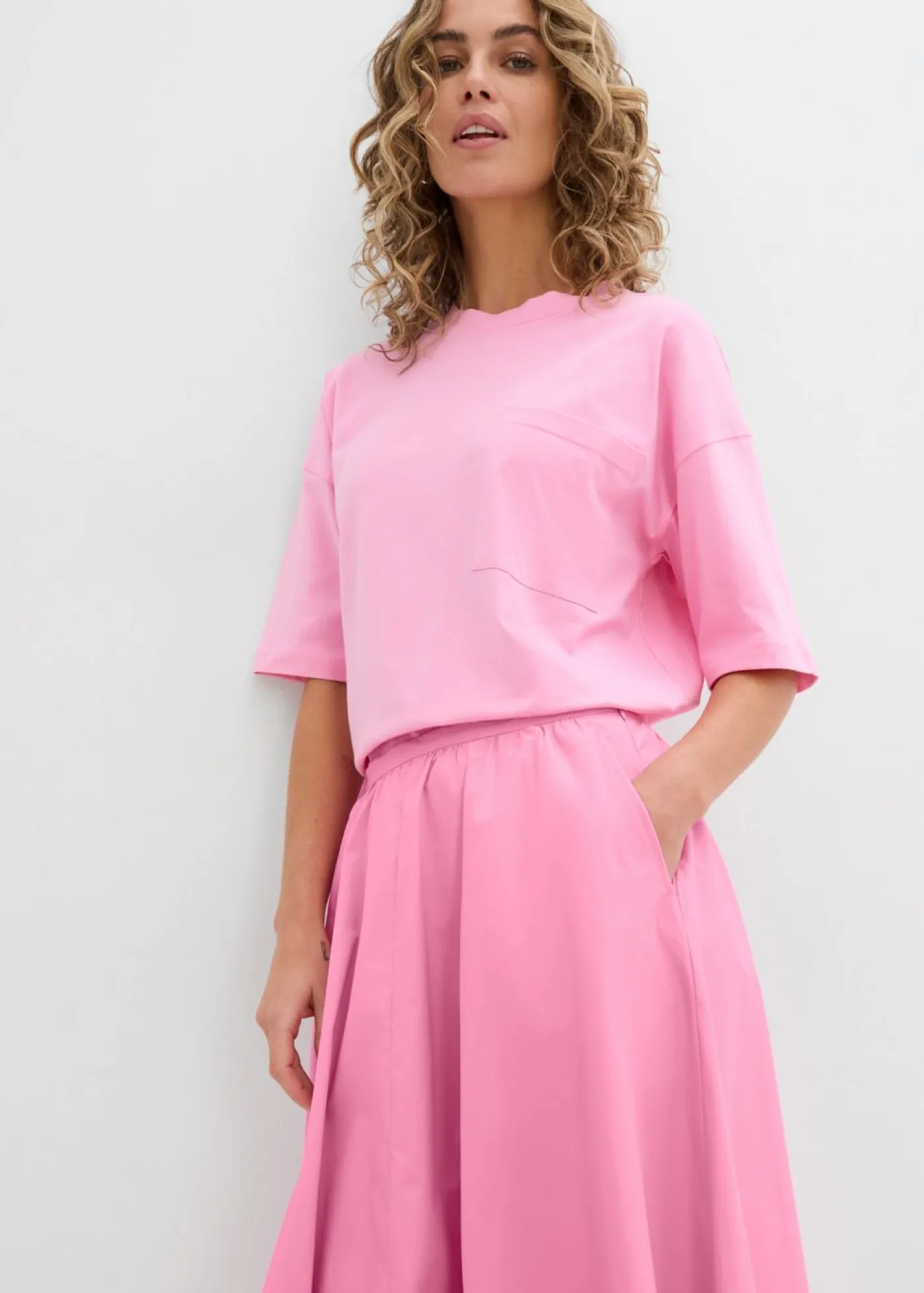 Mujer bonprix bonprix Falda midi de mezcla de algodón elástico