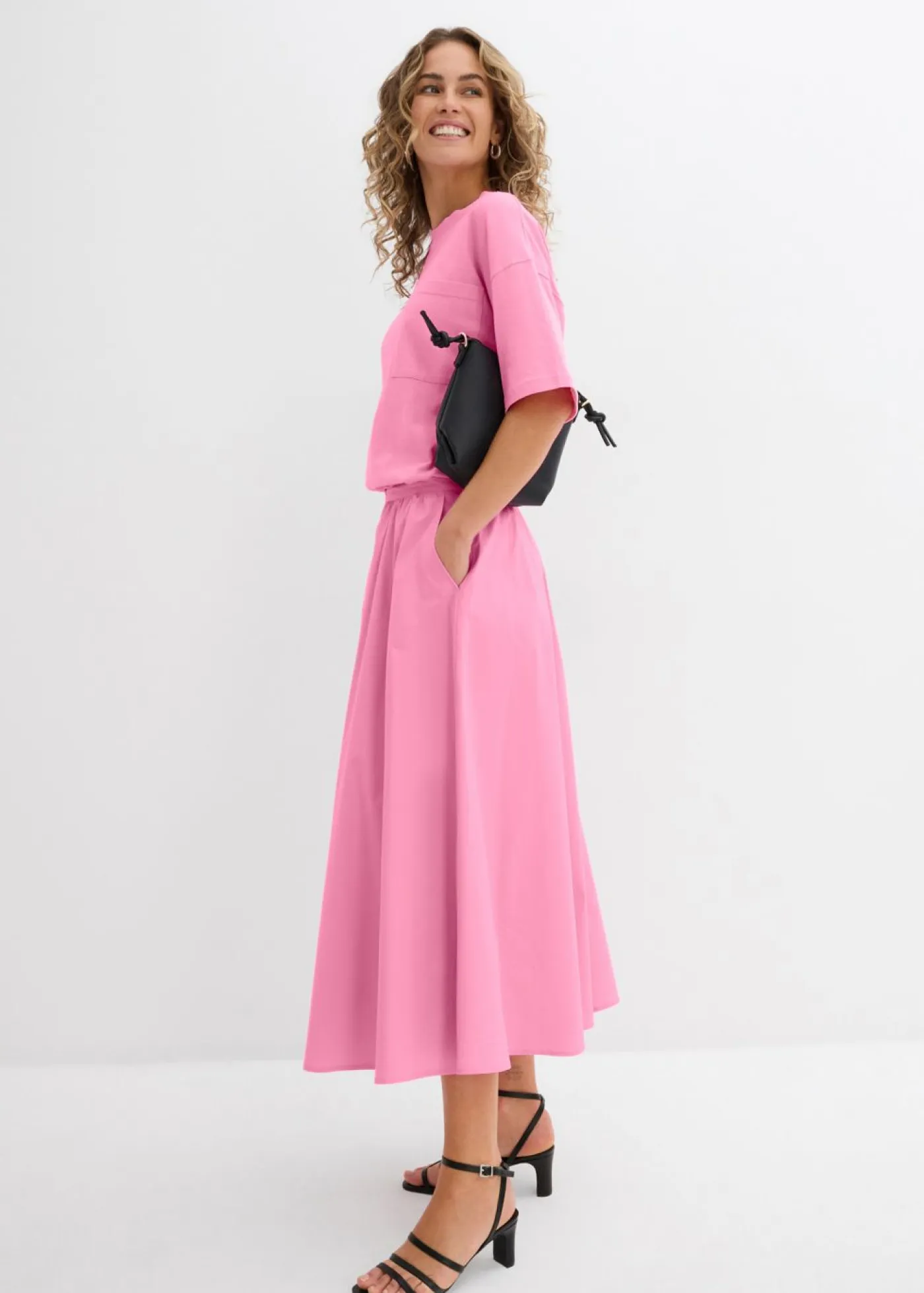 Mujer bonprix bonprix Falda midi de mezcla de algodón elástico