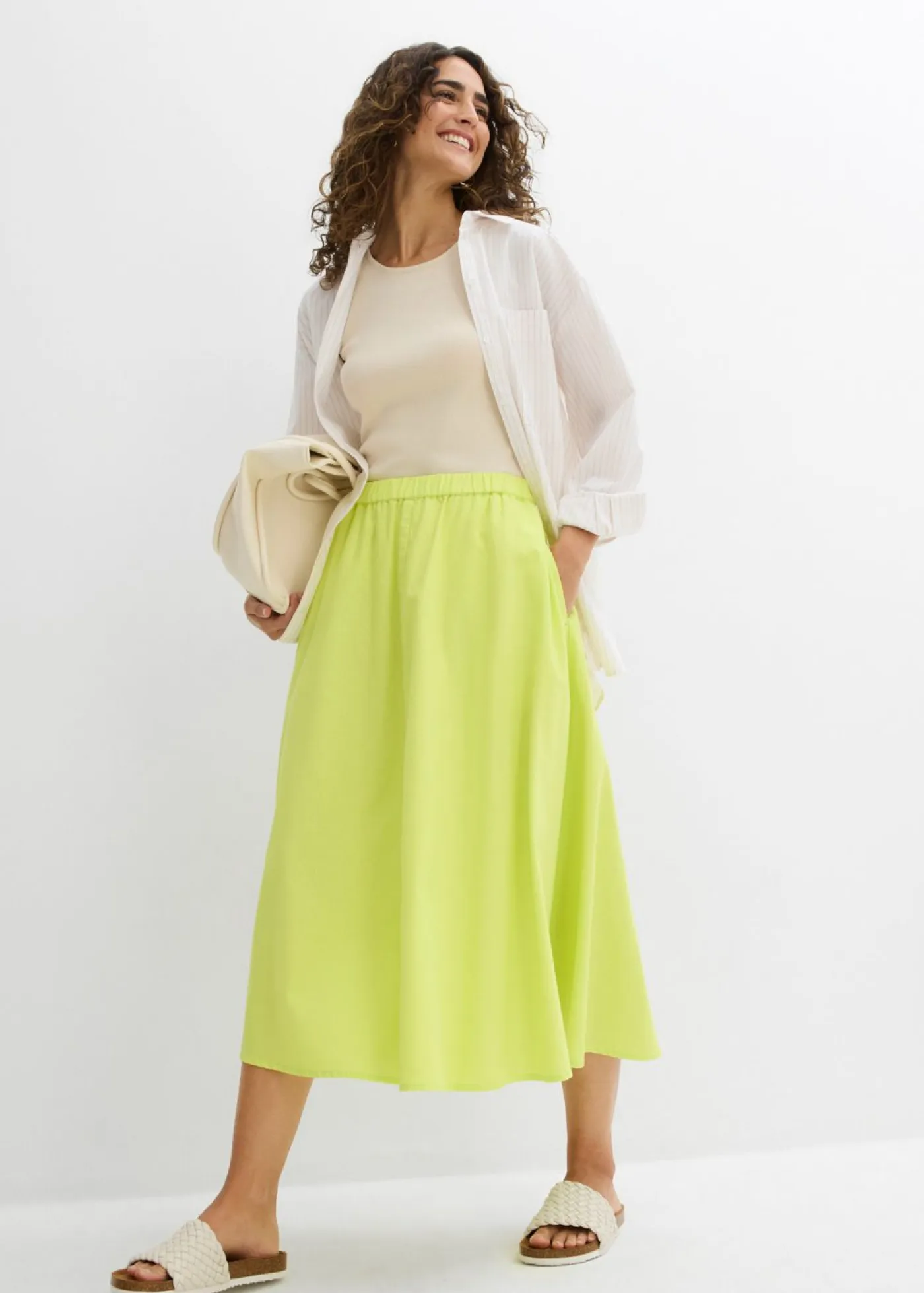 Mujer bonprix bonprix Falda midi de mezcla de lino