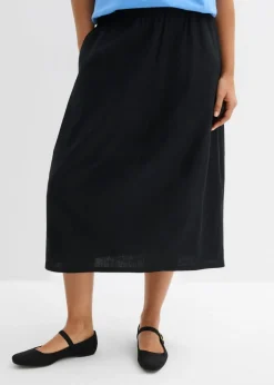 bonprix bonprix Faldas|Novedades>Falda midi de mezcla de lino ligero Negro
