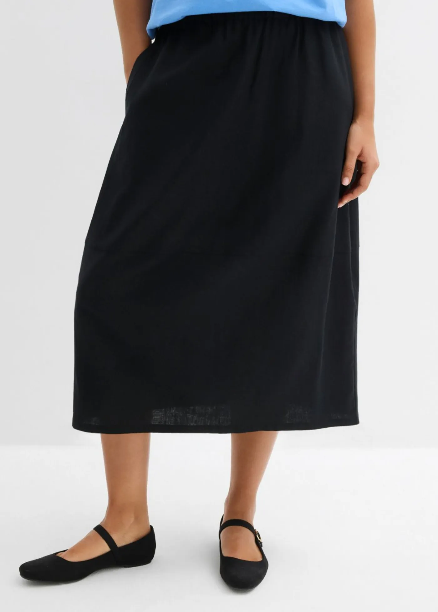 bonprix bonprix Faldas|Novedades>Falda midi de mezcla de lino ligero Negro