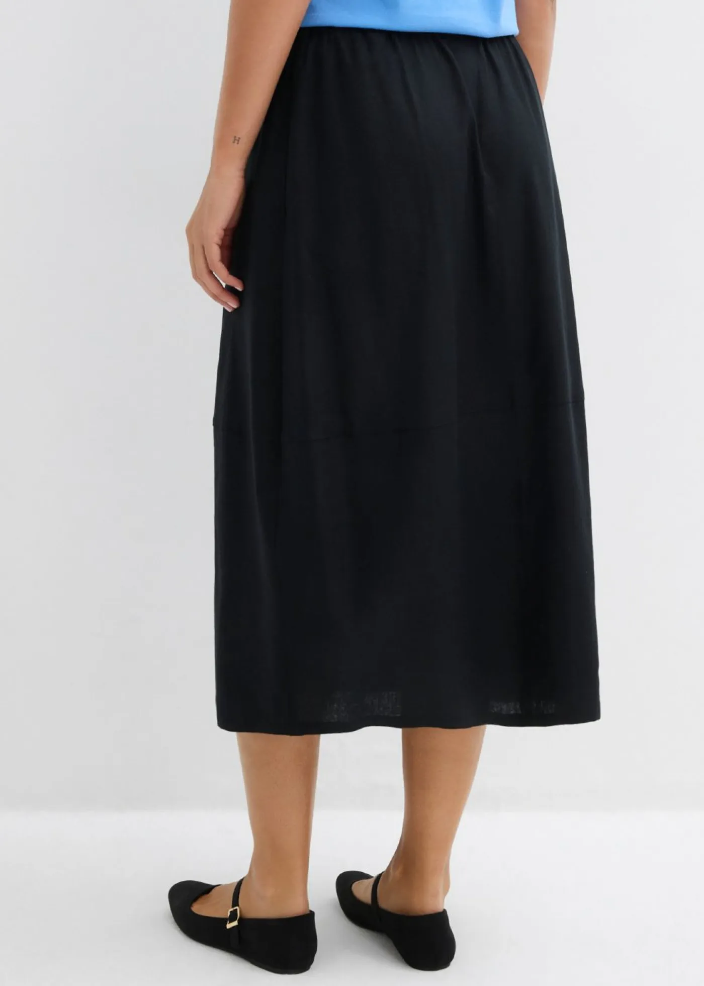 bonprix bonprix Faldas|Novedades>Falda midi de mezcla de lino ligero Negro