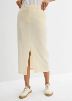 bonprix bonprix Faldas>Falda midi de mezcla de lino vaporosa Blanco-crema