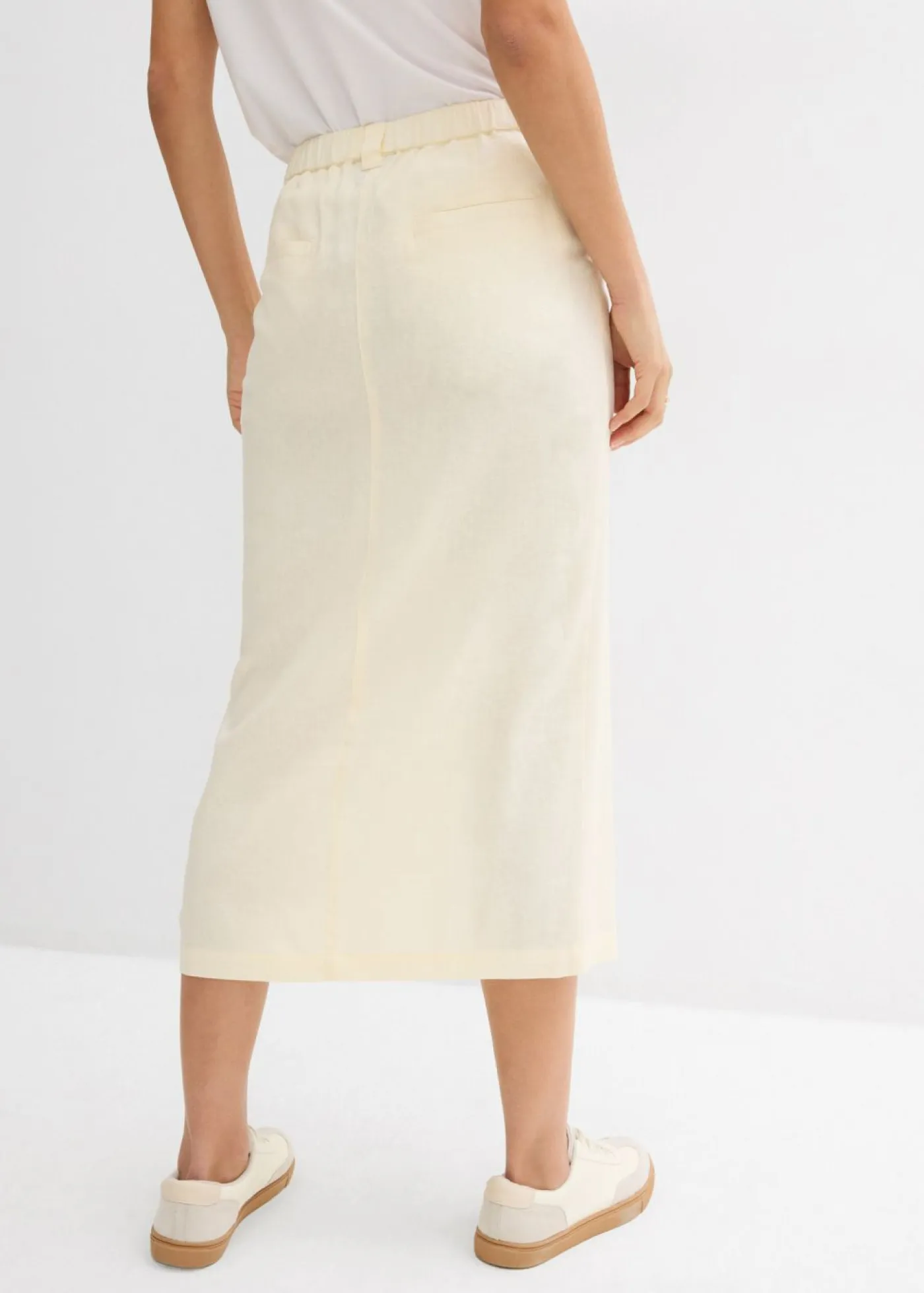 bonprix bonprix Faldas>Falda midi de mezcla de lino vaporosa Blanco-crema