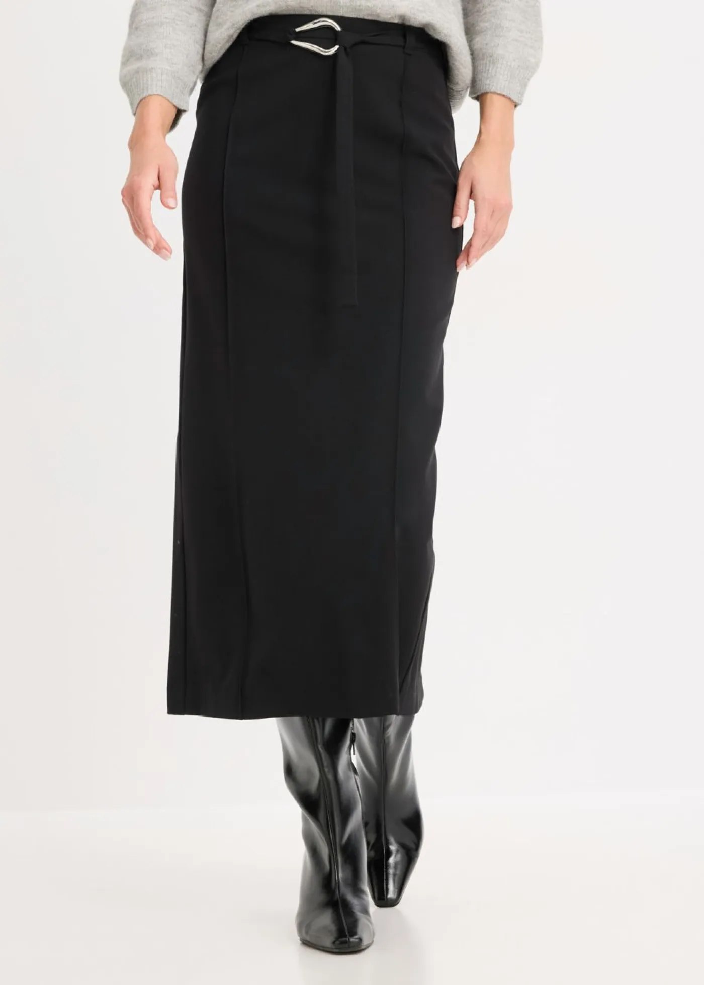 bonprix bonprix Faldas>Falda midi de mezcla de viscosa Negro