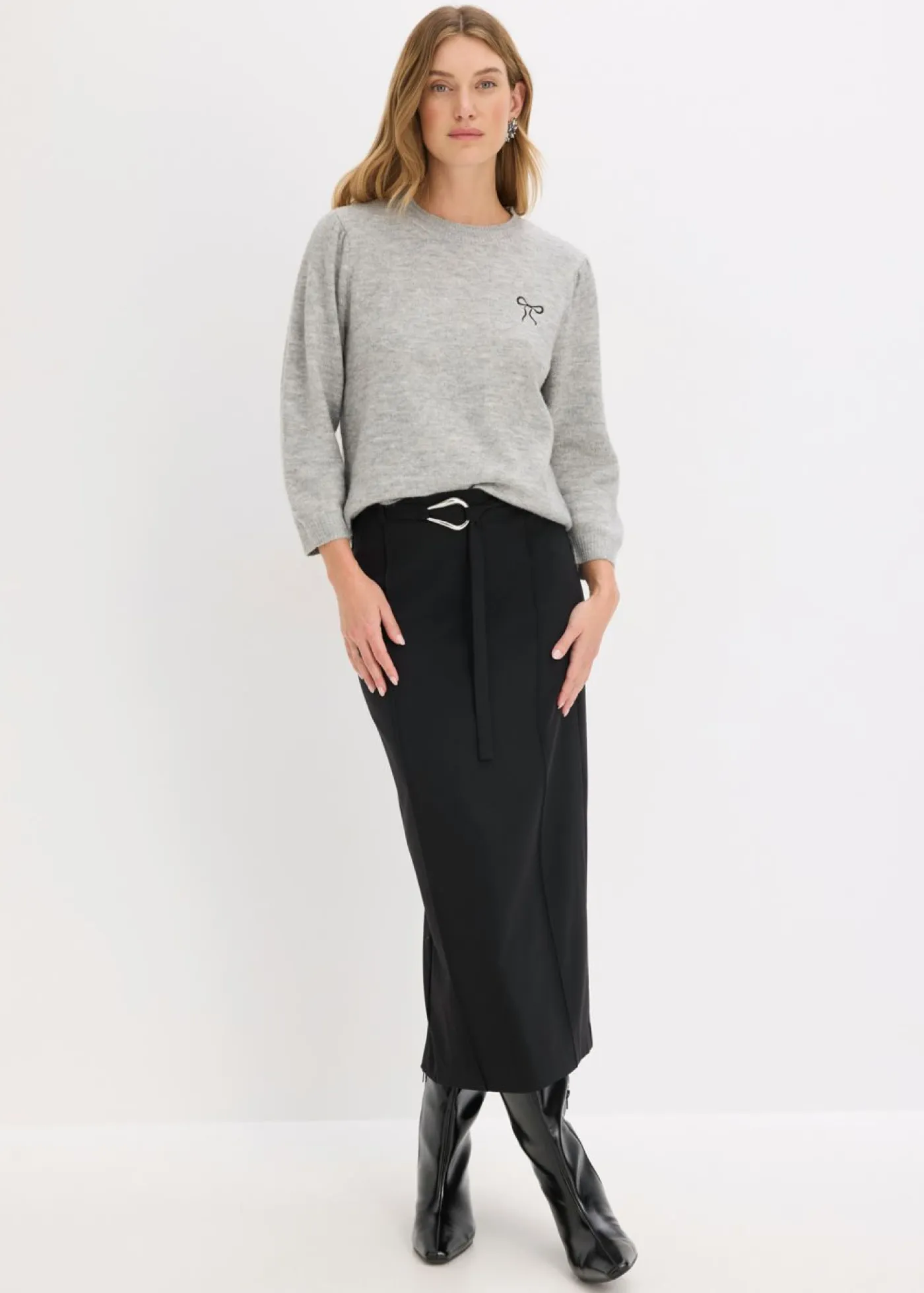 bonprix bonprix Faldas>Falda midi de mezcla de viscosa Negro