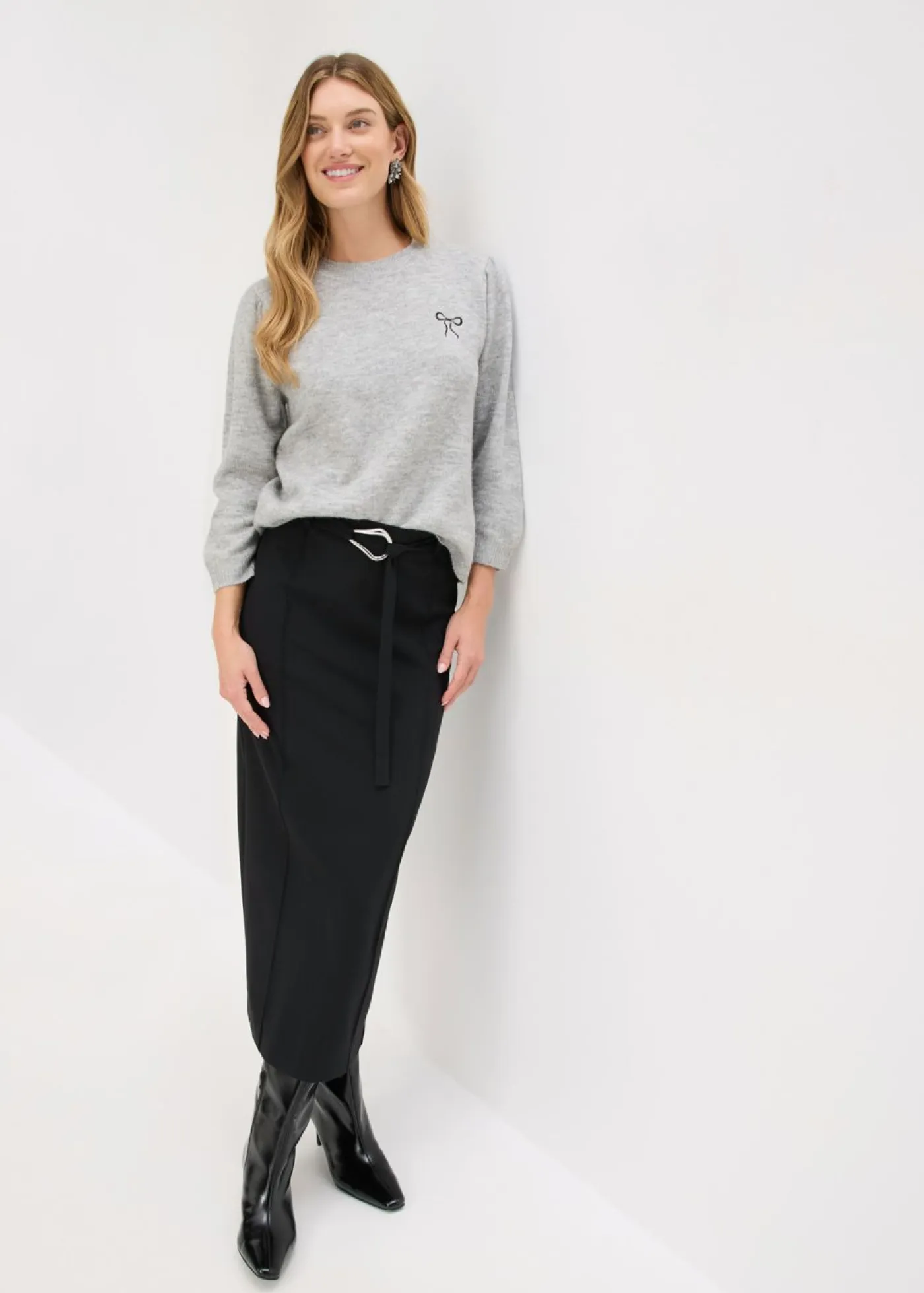 bonprix bonprix Faldas>Falda midi de mezcla de viscosa Negro