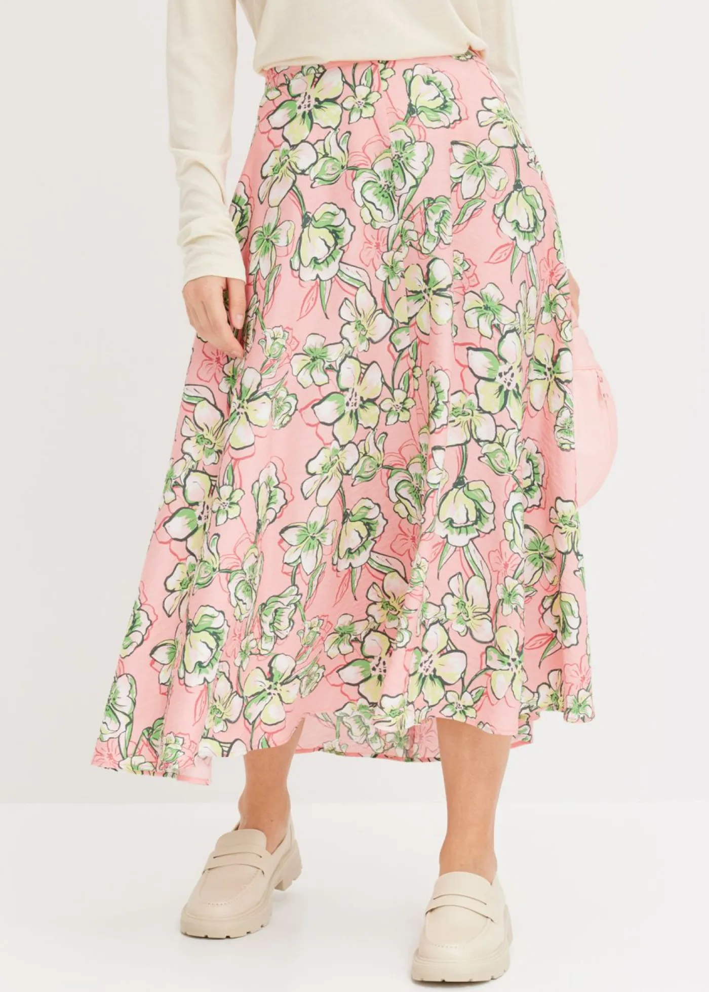 bonprix bonprix Faldas>Falda midi de mezcla de viscosa fluida rosa pálido