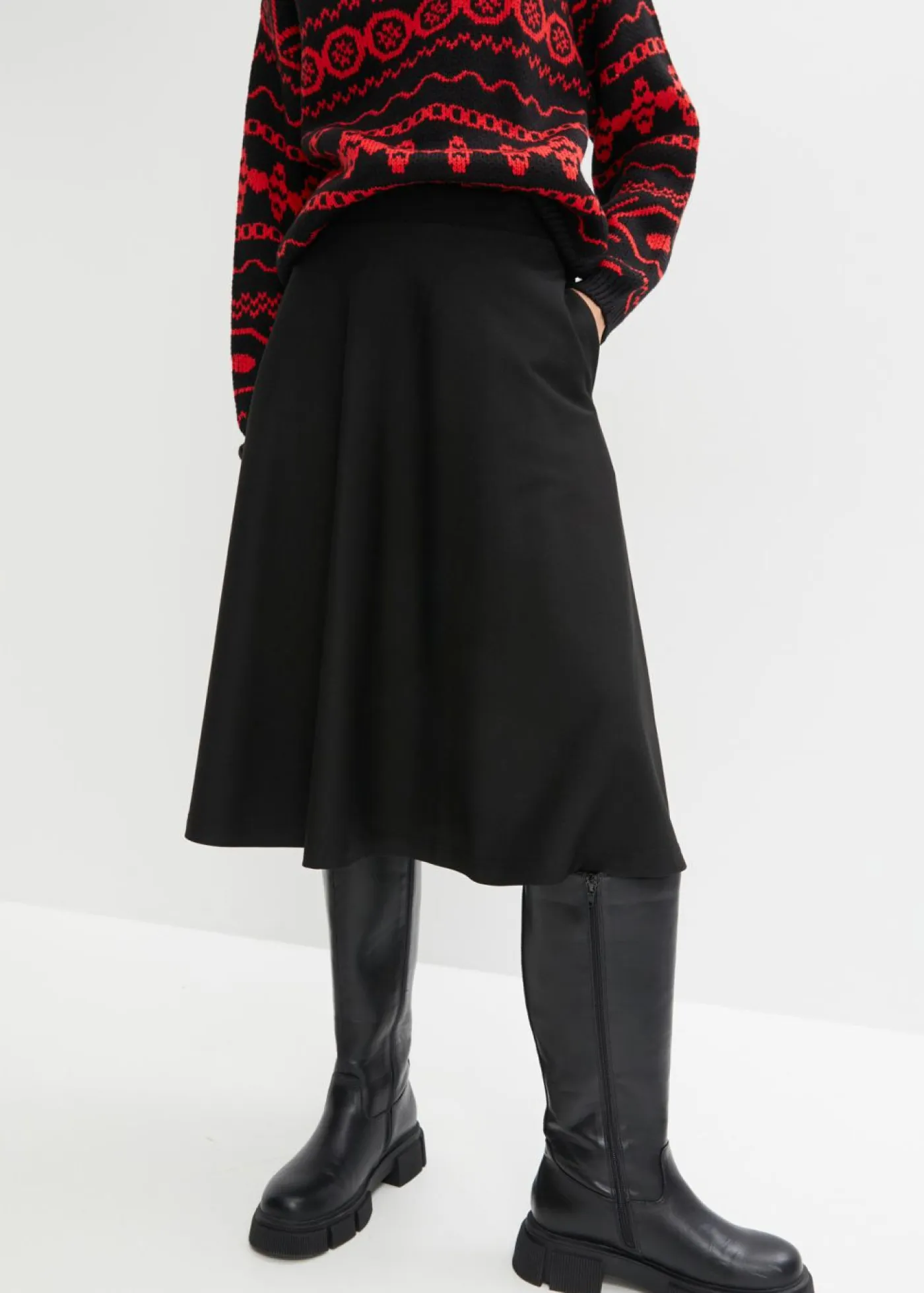 bonprix bonprix Faldas>Falda midi de mezcla de viscosa, por la rodilla Negro