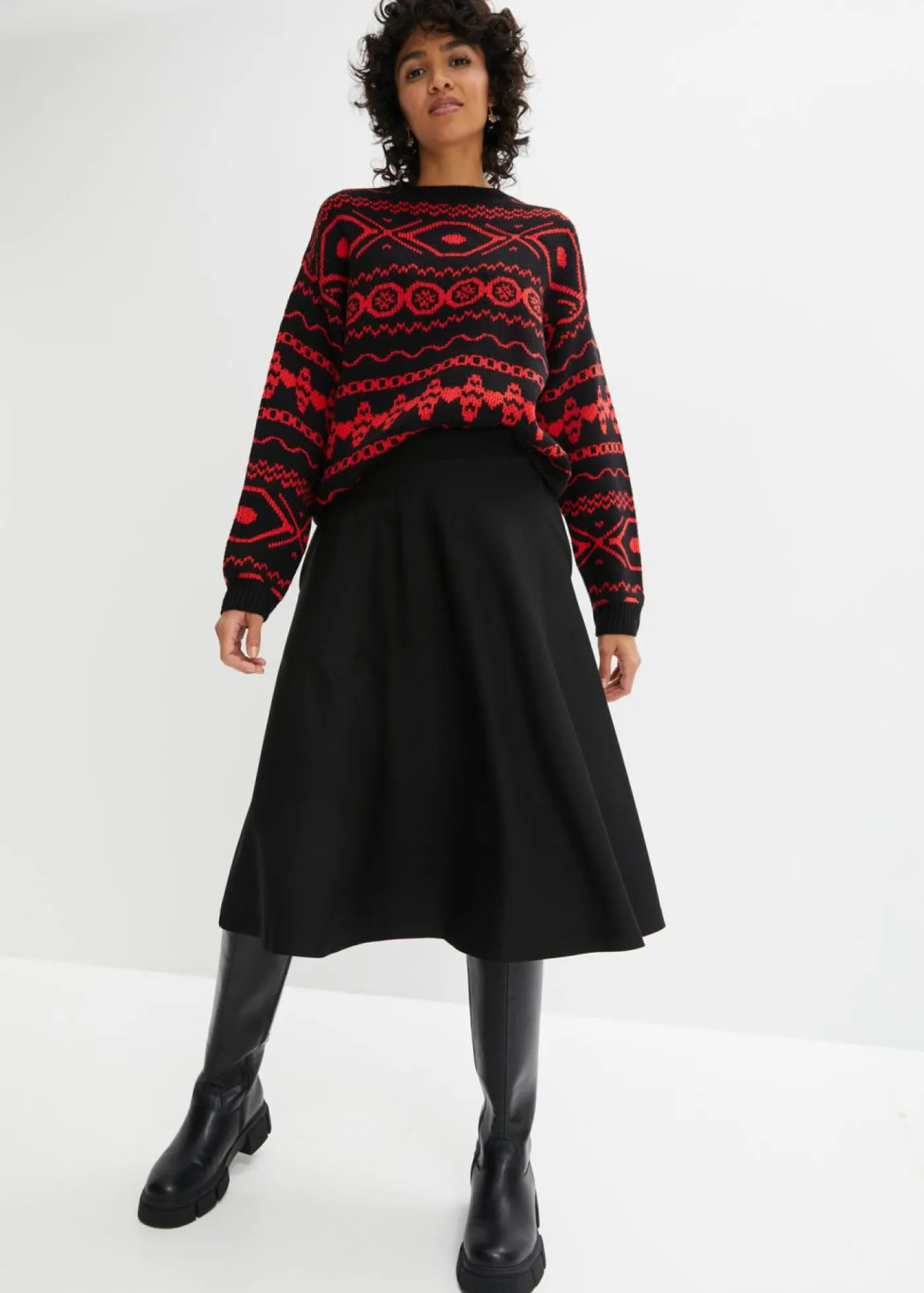 bonprix bonprix Faldas>Falda midi de mezcla de viscosa, por la rodilla Negro