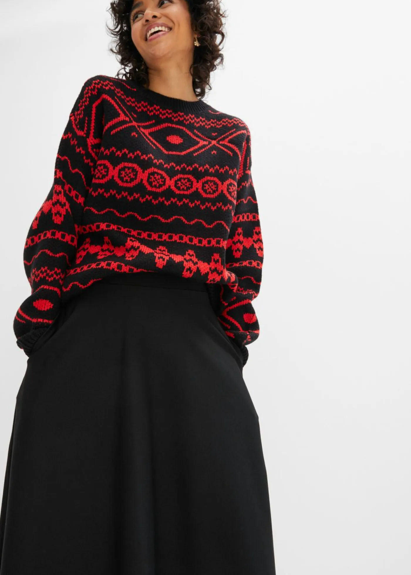 bonprix bonprix Faldas>Falda midi de mezcla de viscosa, por la rodilla Negro