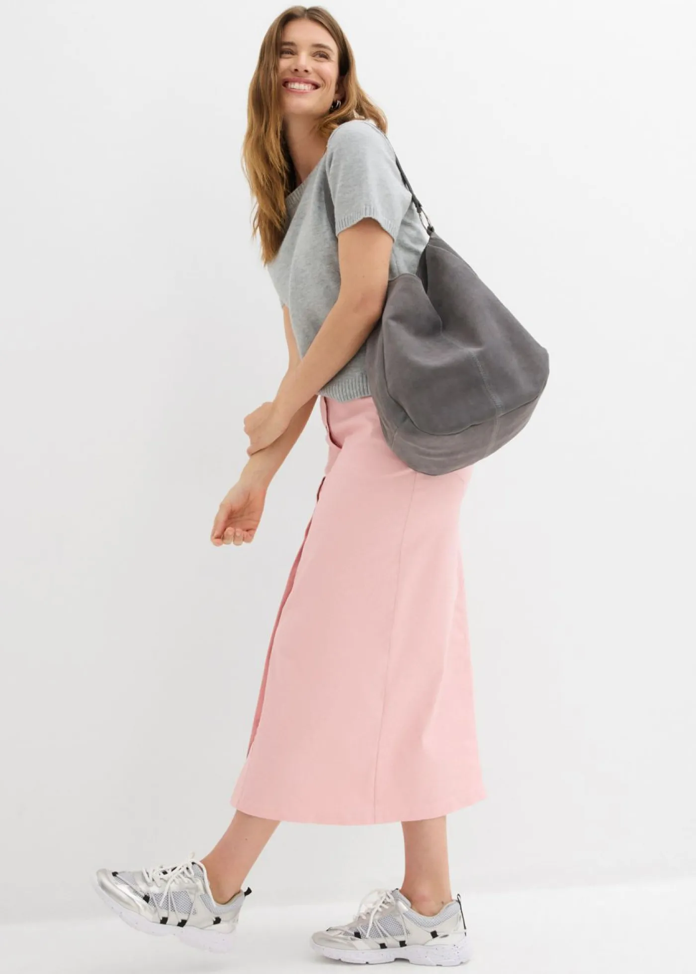 bonprix bonprix Faldas>Falda midi de sarga Rosa antiguo