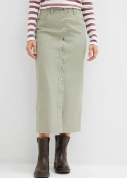 bonprix bonprix Faldas>Falda midi de sarga Verde alga