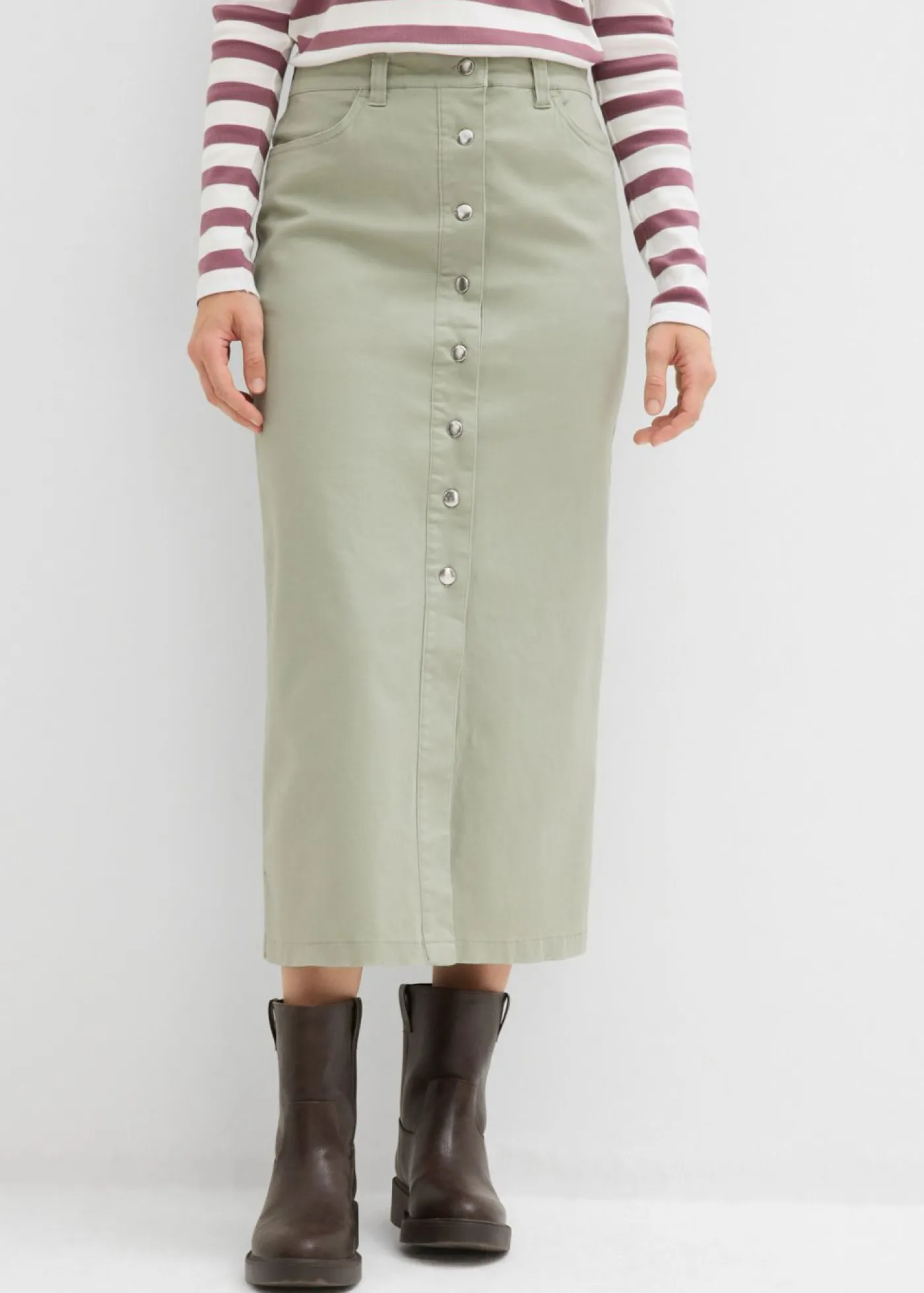 bonprix bonprix Faldas>Falda midi de sarga Verde alga