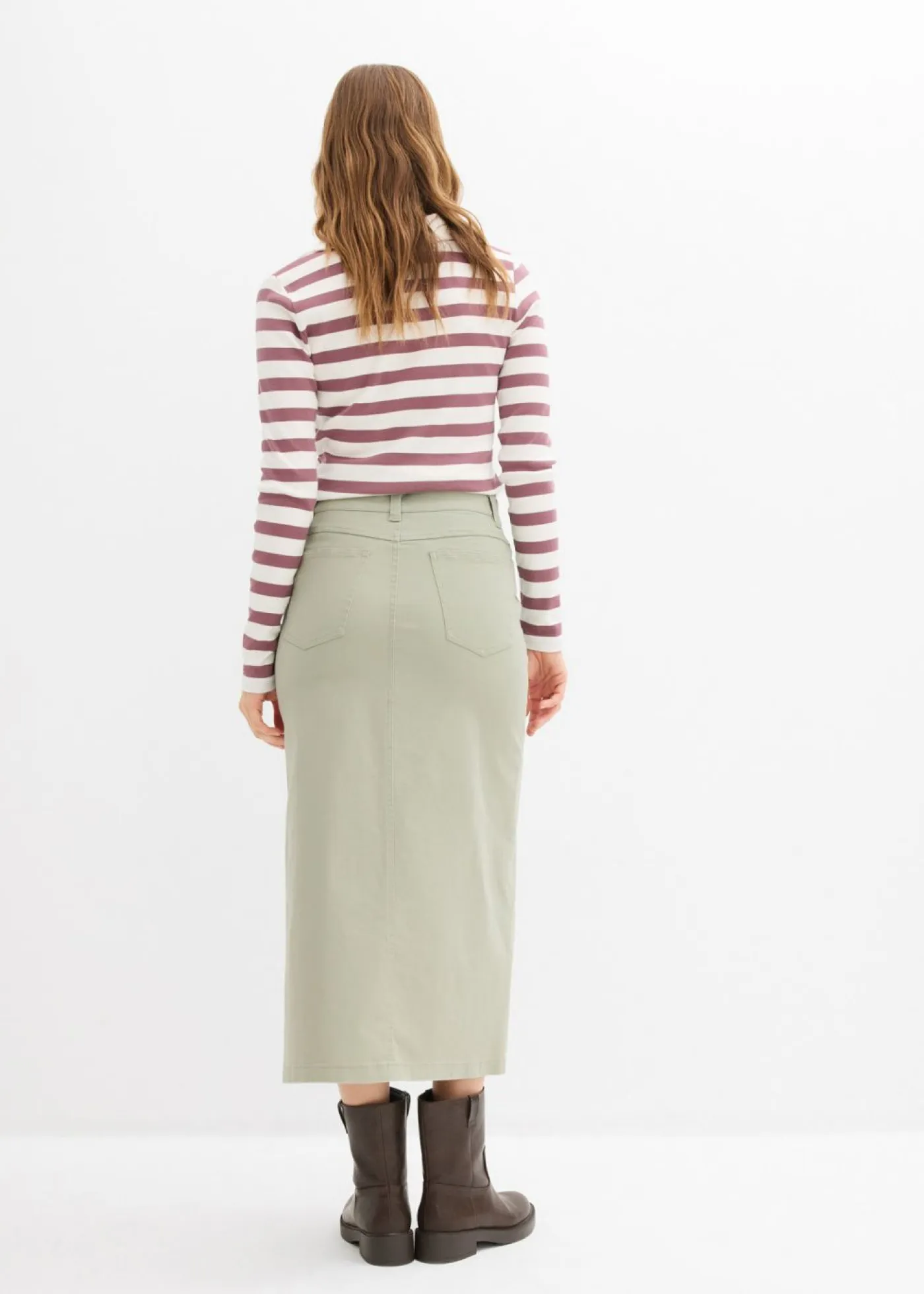 bonprix bonprix Faldas>Falda midi de sarga Verde alga