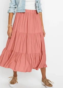 bonprix bonprix Faldas>Falda midi de viscosa con efecto arrugado Coral humo