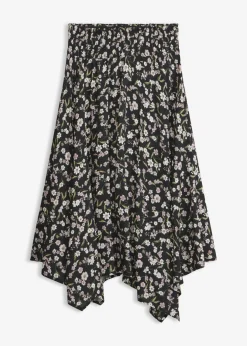 bonprix bonprix Faldas|Novedades>Falda midi de viscosa pura Negro-blanco estampado