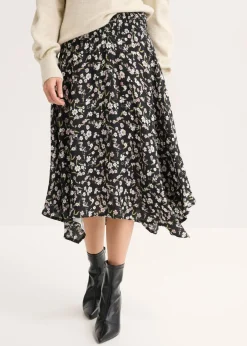 bonprix bonprix Faldas|Novedades>Falda midi de viscosa pura Negro-blanco estampado