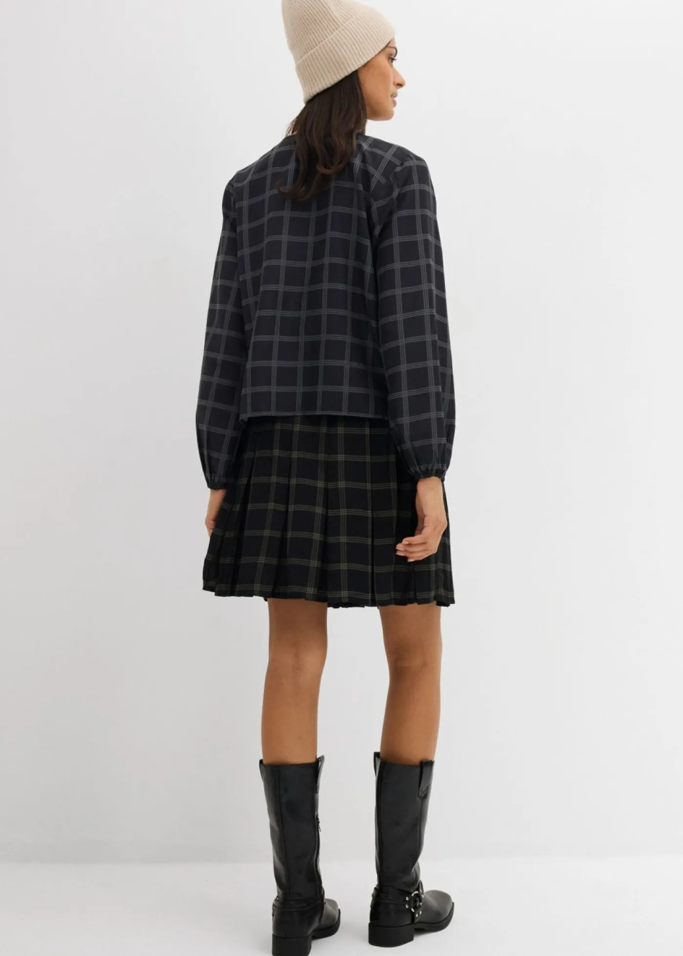 bonprix bonprix Pantalones>Falda pantalón de viscosa fluida negro-verde grisáceo a cuadros