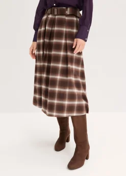 Mujer bonprix bonprix Falda plisada de cuadros con cinturón (2 piezas)