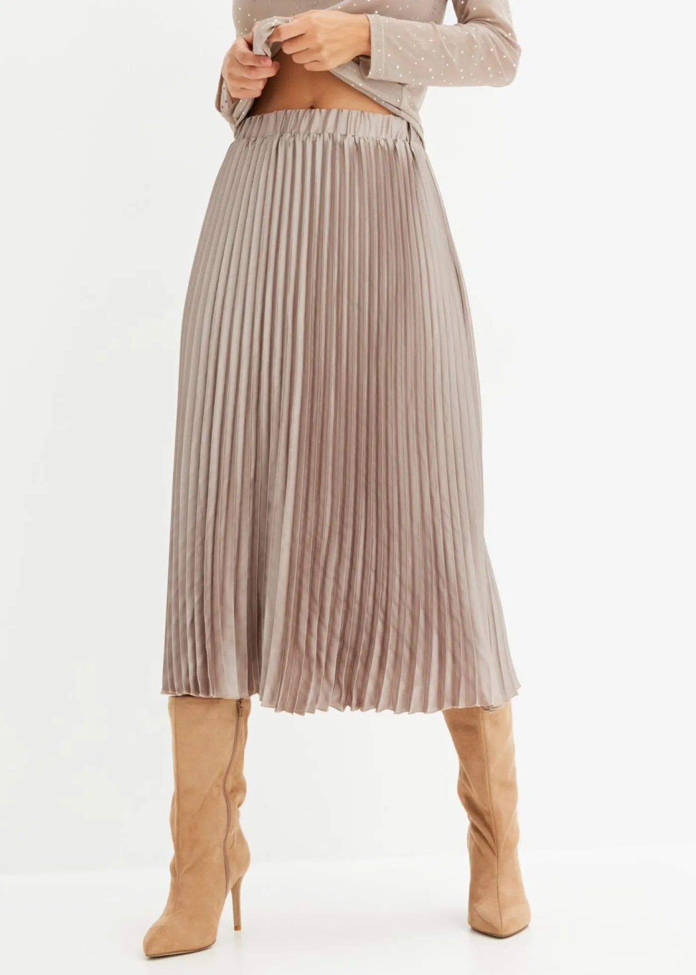bonprix bonprix Faldas>Falda plisada de satén fino Piedra