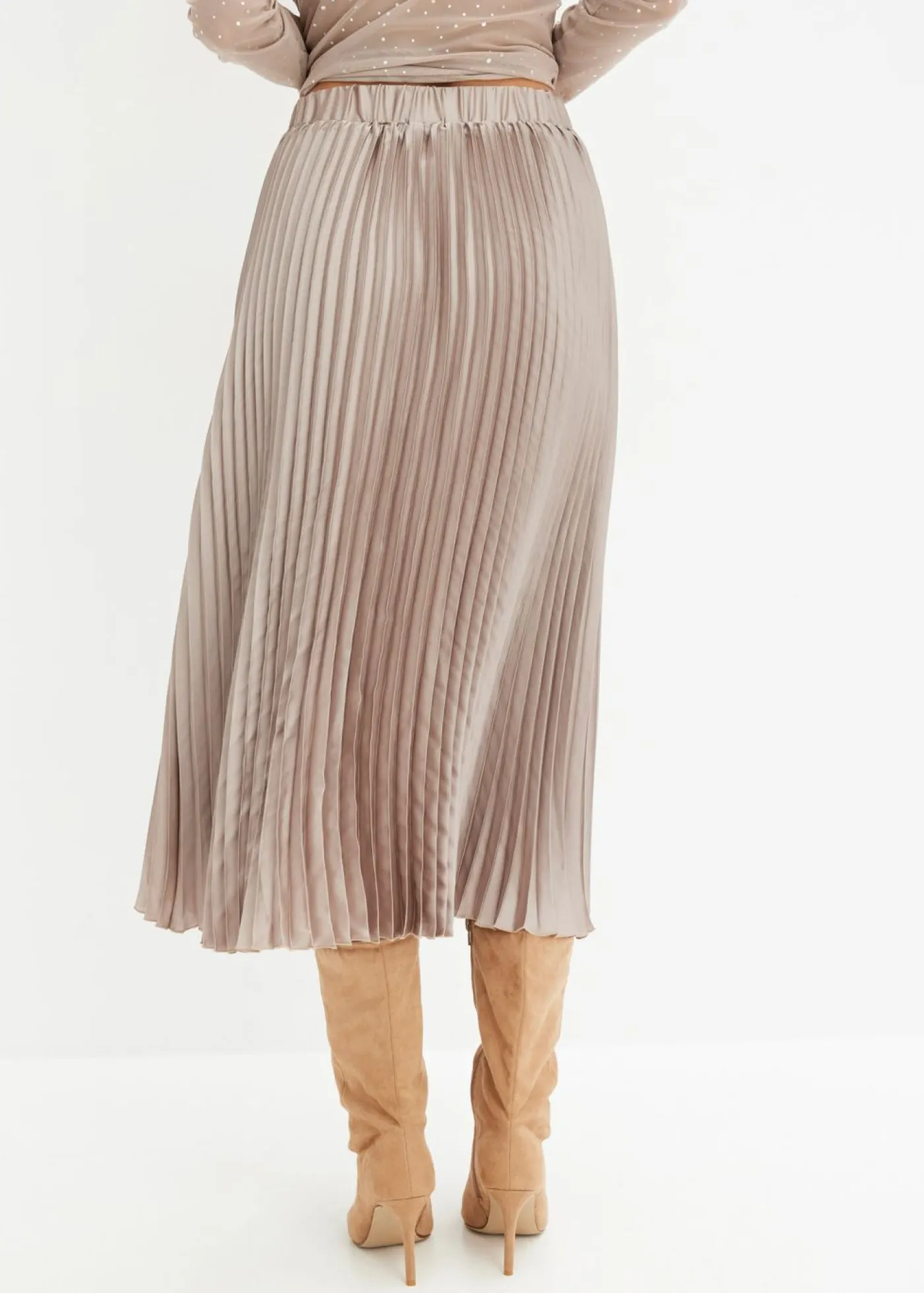 bonprix bonprix Faldas>Falda plisada de satén fino Piedra