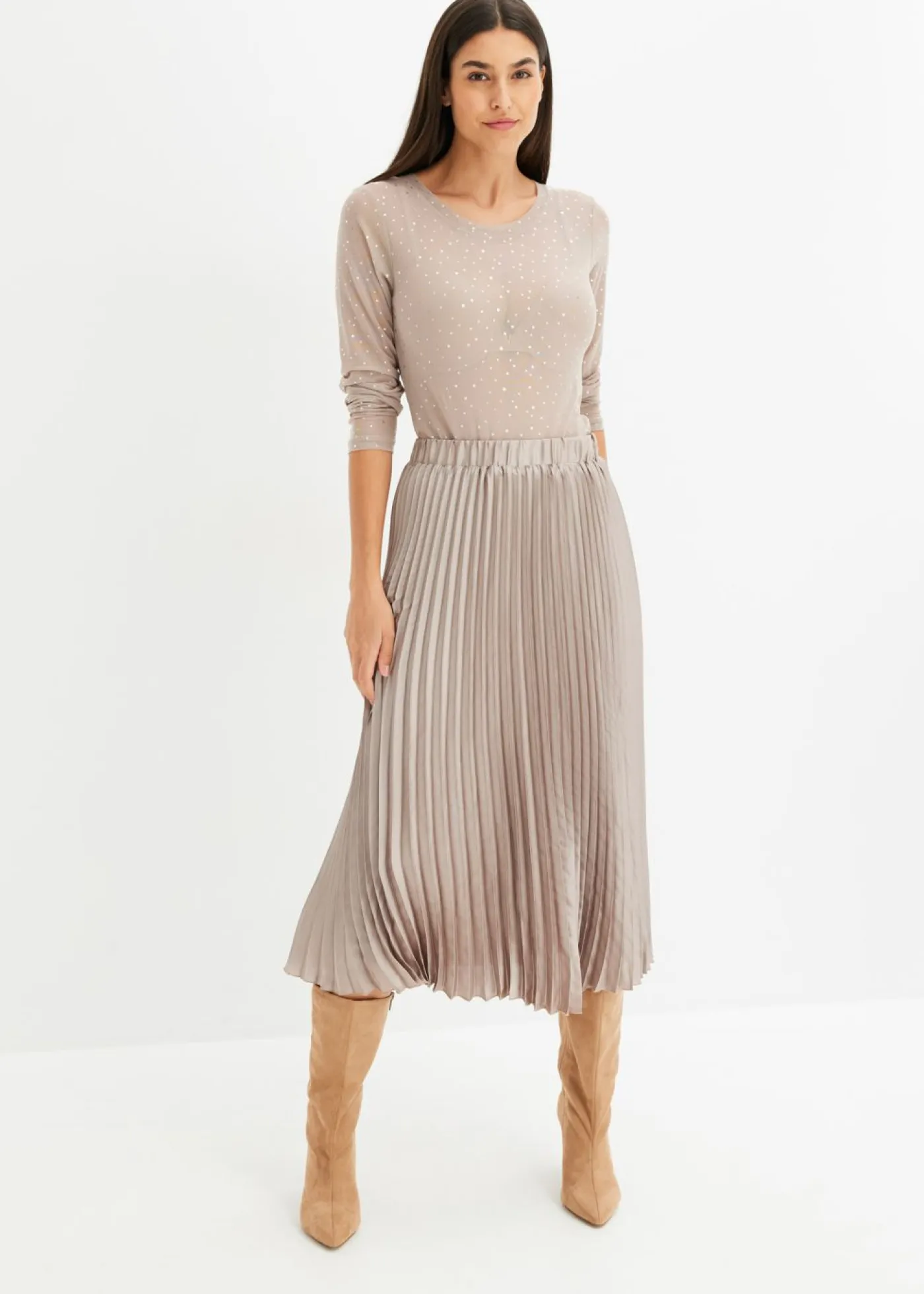 bonprix bonprix Faldas>Falda plisada de satén fino Piedra