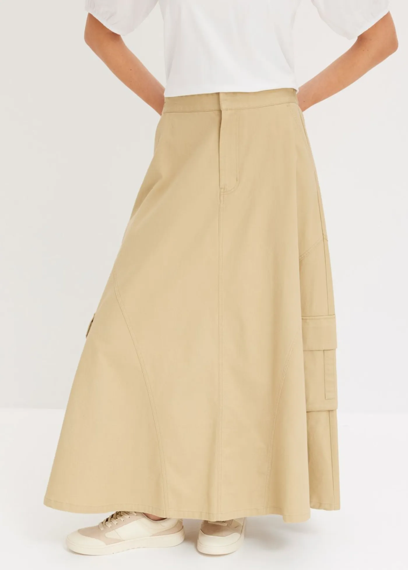 bonprix bonprix Faldas>Falda tipo cargo de algodón puro Beige verdoso