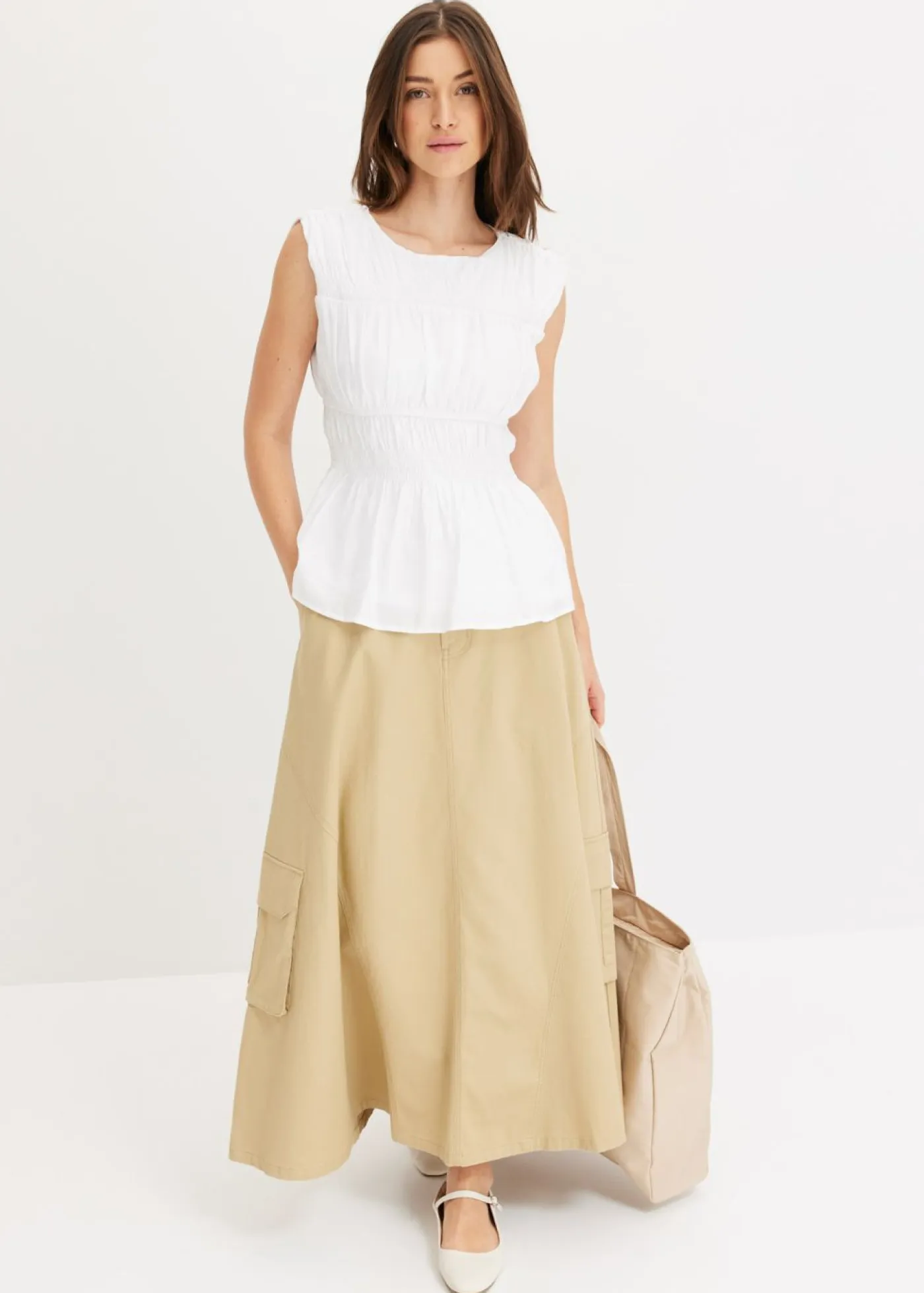 bonprix bonprix Faldas>Falda tipo cargo de algodón puro Beige verdoso