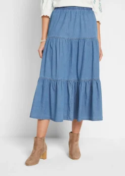 bonprix bonprix Faldas>Falda vaquera a capas Denim claro desgastado