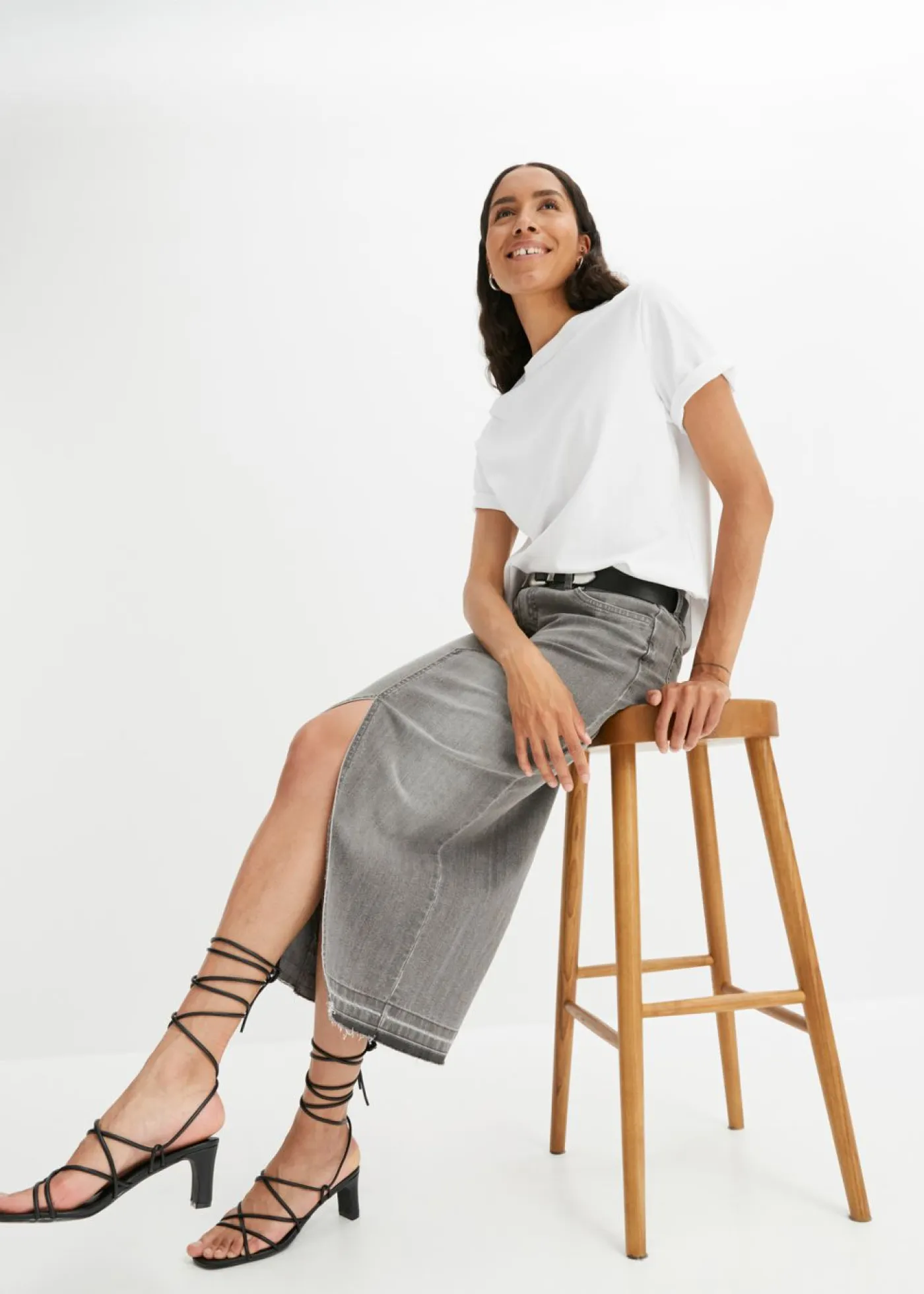 bonprix bonprix Faldas>Falda vaquera con abertura denim gris claro