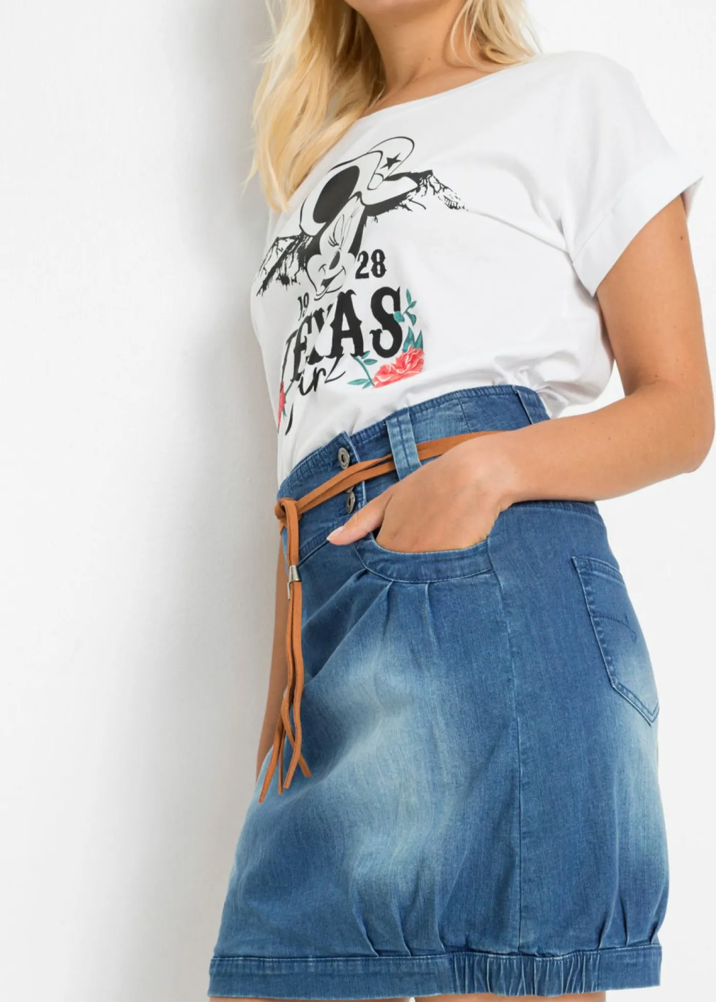 bonprix bonprix Faldas>Falda vaquera con cinturón Denim