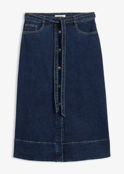 bonprix bonprix Faldas>Falda vaquera con largo midi y botones azul oscuro denim usado