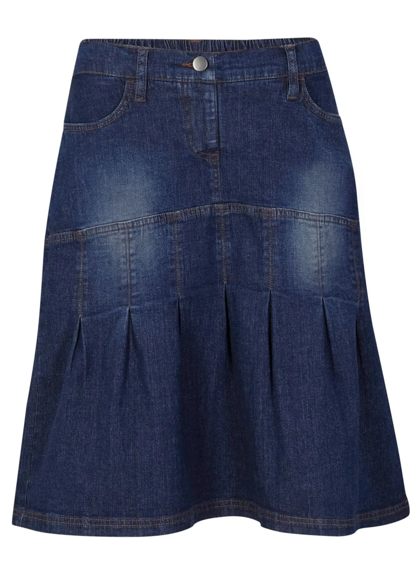 Mujer bonprix bonprix Falda vaquera con ribetes y cintura cómoda, corte en A