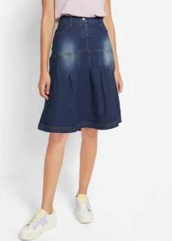 Mujer bonprix bonprix Falda vaquera con ribetes y cintura cómoda, corte en A