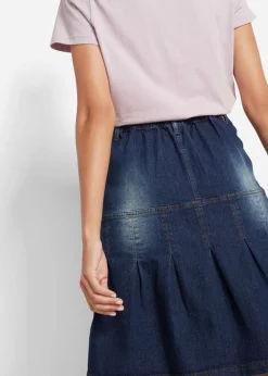 Mujer bonprix bonprix Falda vaquera con ribetes y cintura cómoda, corte en A