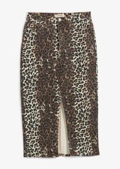 bonprix bonprix Faldas>Falda vaquera de algodón con elástico estampado leo