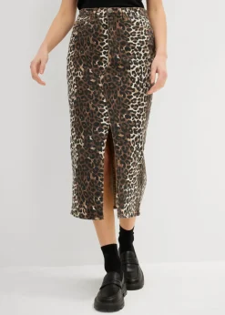 bonprix bonprix Faldas>Falda vaquera de algodón con elástico estampado leo