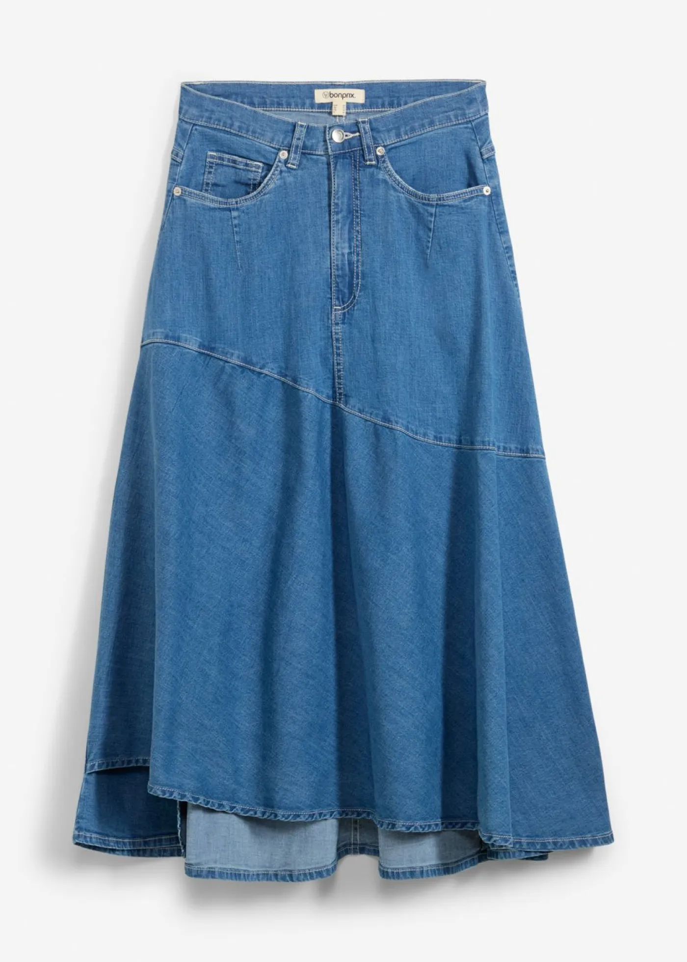 bonprix bonprix Faldas>Falda vaquera de talle alto y largo midi azul claro denim usado