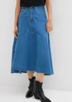 bonprix bonprix Faldas>Falda vaquera de talle alto y largo midi azul claro denim usado