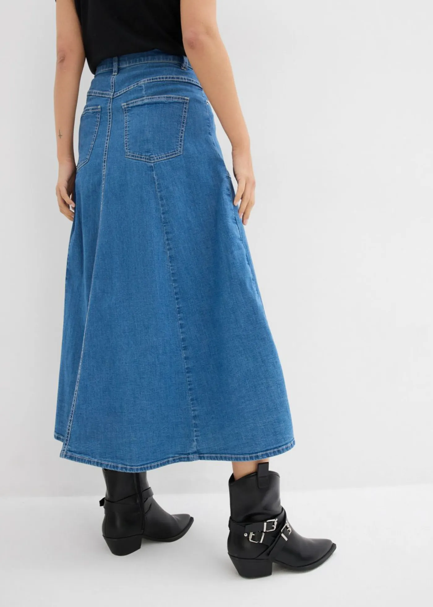 bonprix bonprix Faldas>Falda vaquera de talle alto y largo midi azul claro denim usado