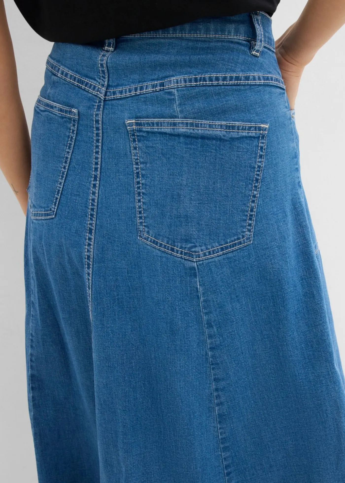 bonprix bonprix Faldas>Falda vaquera de talle alto y largo midi azul claro denim usado